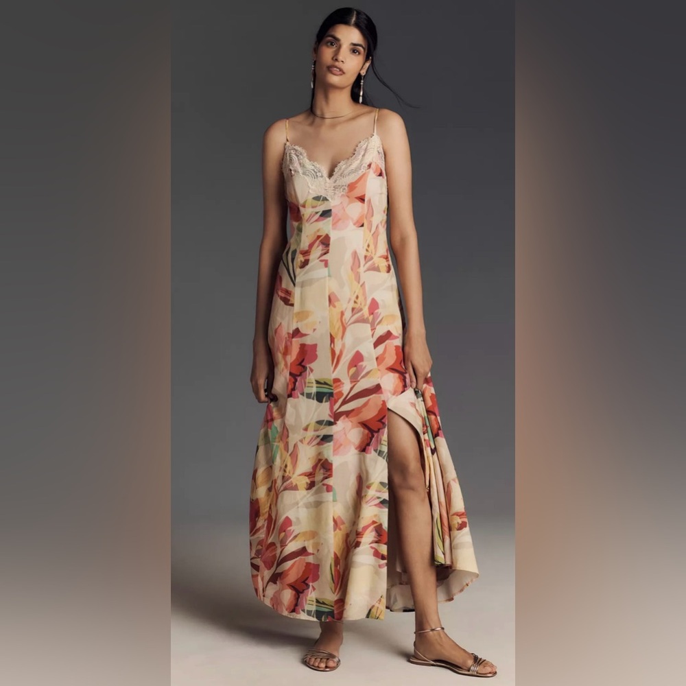 Hutch NWT Baldwin Sleeveless Lace-Trim V-Neck Slip Maxi Dress Size Large